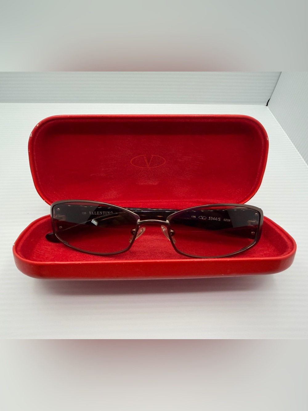 Valentino Brown Rectangular Frame Sunglasses with Red Case